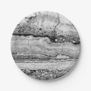 Assiettes En Carton Marbre gris granit   motif en pierre abstrait