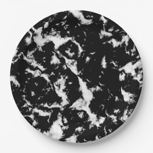 Assiettes En Carton Marbre grunge abstrait - noir et blanc (Devant)