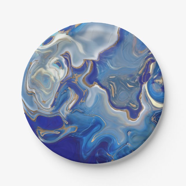 Assiettes En Carton Marbre liquide de l'agate bleu (Devant)