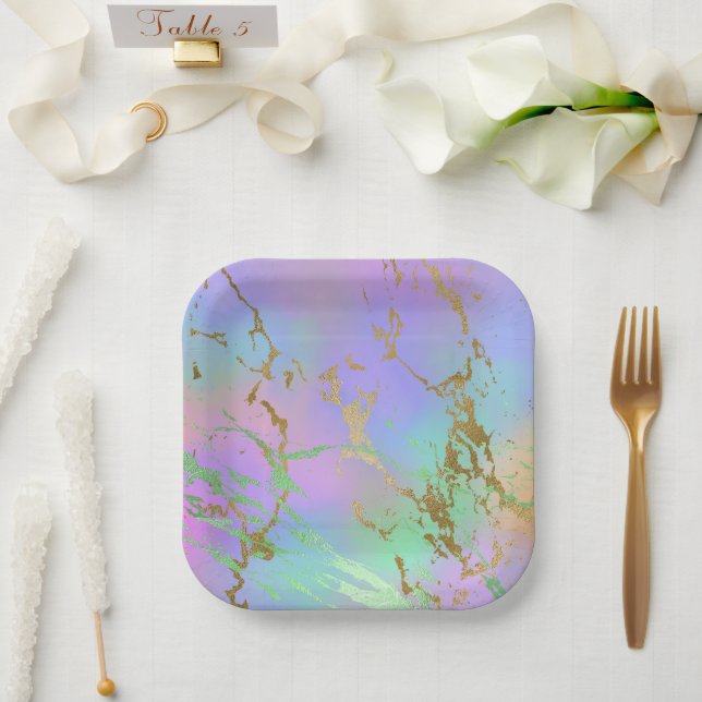 Assiettes En Carton Marbre Millénaire | Ombré Pastel Arc-en-Ciel Ludiq (Mariage)