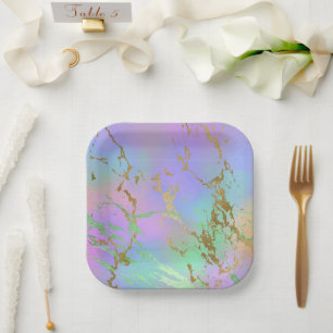 Assiettes En Carton Marbre millénaire   Playbow Pastel Ombre