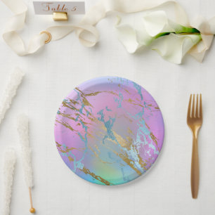 Assiettes En Carton Marbre millénaire   Playbow Pastel Ombre