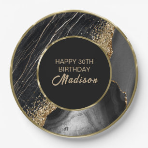 Assiettes En Carton Marbre noir Parties scintillant or