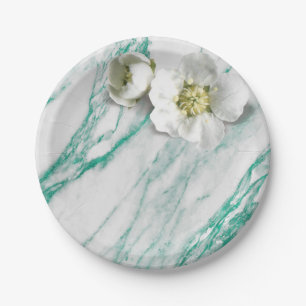 Assiettes En Carton Marbre Tiffany Mint Emerald Blanc Jasmine Parties 