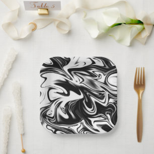 Assiettes En Carton Marbre Tourbillonnant Noir Et Blanc,