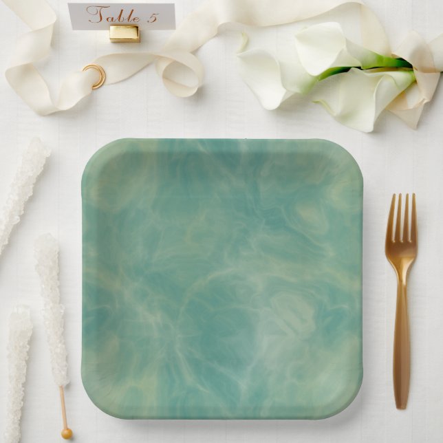 Assiettes En Carton marbre vert abstrait (Mariage)