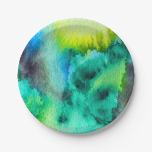 Assiettes En Carton Marbre vert bleu Tie teint aquarelle
