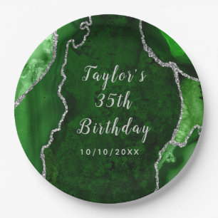 Assiettes En Carton Marbre vert et argent Agate Anniversaire
