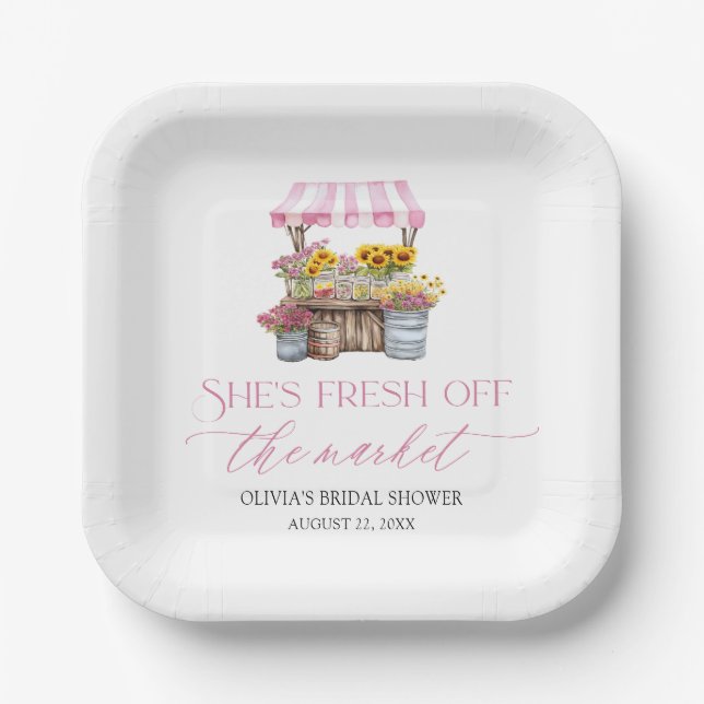 Assiettes En Carton Marché de mariage fraîchement ouvert Shower de mar (Recto)