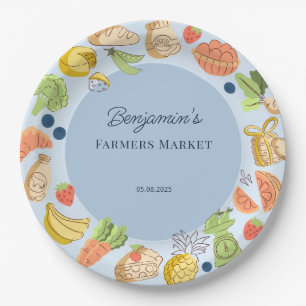 Assiettes En Carton Marché des agriculteurs bleus Ferme Anniversaire f