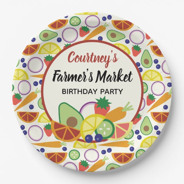 Assiettes En Carton Marché des fermiers Fruits de fête d'anniversaire  (Devant)