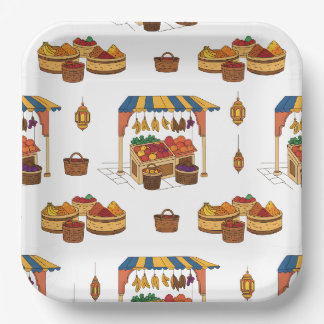 Assiettes En Carton Marché marocain & Fruits Motif