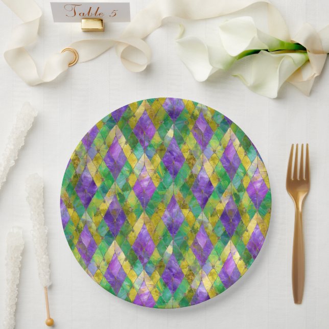 Assiettes En Carton Mardi Gras Arlequin en verre tendu Imprimer (Mariage)