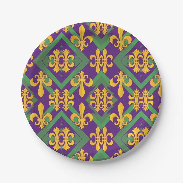 Assiettes En Carton Mardi Gras Fleur de lis (Devant)