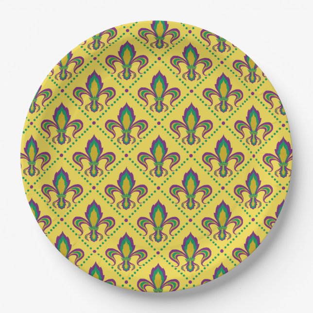 Assiettes En Carton Mardi Gras Fleur De Lis (Devant)