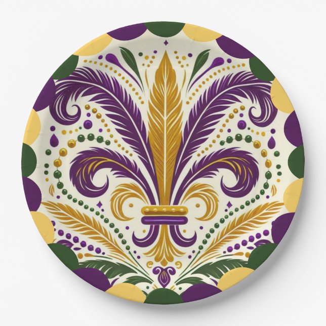Assiettes En Carton Mardi Gras fleur-de-lis (Devant)