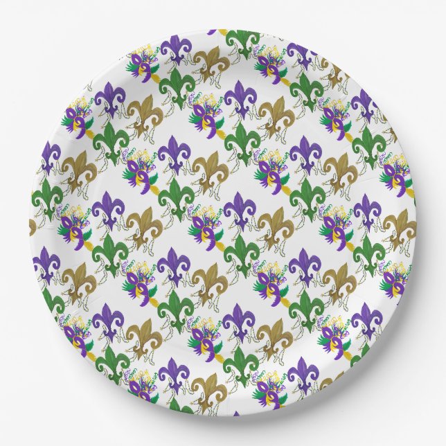 Assiettes En Carton Mardi Gras fleur de lis party (Devant)