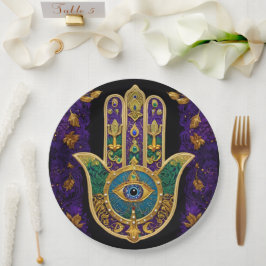 Assiettes En Carton Mardi Gras Gold violet vert Hamsas Art