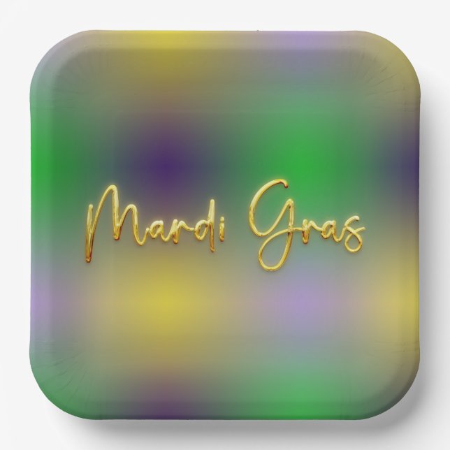 Assiettes En Carton Mardi Gras Jaune, Violet, Vert (Recto)