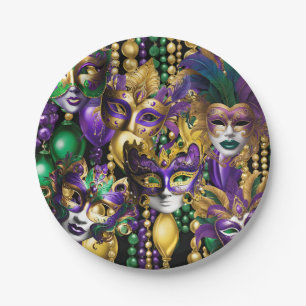 Assiettes En Carton Mardi Gras Mardi Vert Purple Masques Perles