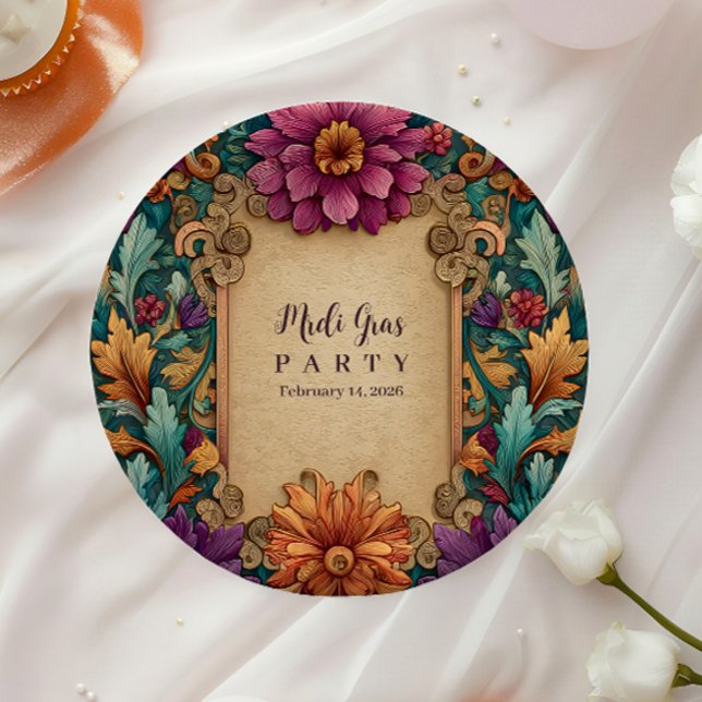 Assiettes En Carton Mardi Gras Masquerade Floral Orné (Créateur téléchargé)
