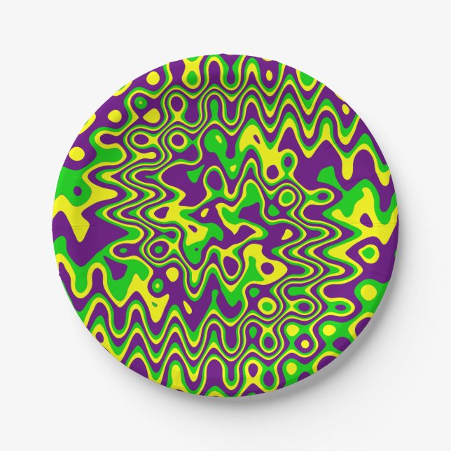Assiettes En Carton [Mardi Gras OpArt] Jaune violet vert (Devant)