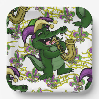 Assiettes En Carton Mardi Gras Paper Plate-NOLA Gator