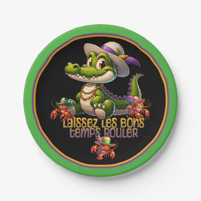 Assiettes En Carton Mardi Gras Parti Gator & Crawdads (Devant)