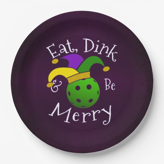 Assiettes En Carton Mardi Gras Pickleball Eat Dink Be Joyeux (Devant)