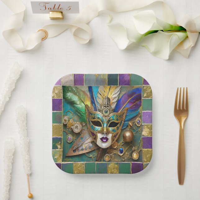 Assiettes En Carton Mardi Gras Troisième Oeil Gold Céramique Masque (Mariage)