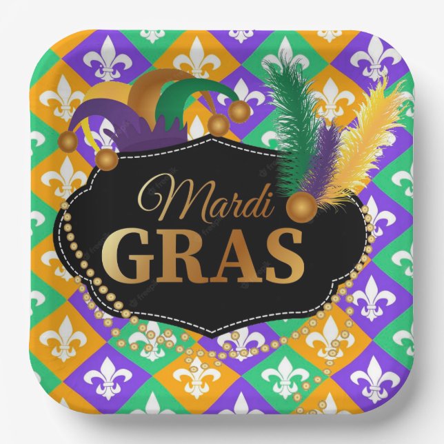 Assiettes En Carton Mardi Grass Fleur de Lis (Recto)