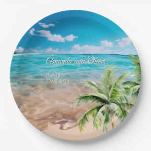 Assiettes En Carton Marées Turquoise Tropical Palm Tree Beach Mariage