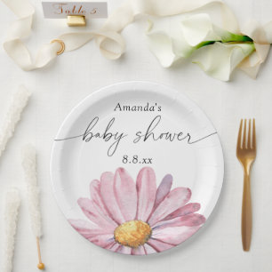 Assiettes En Carton Marguerite rose Fleur sauvage - Baby shower