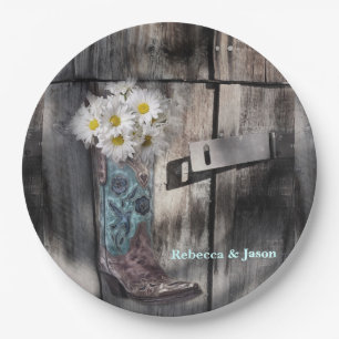 Assiettes En Carton marguerite rustique botte de cowboy mariage campag
