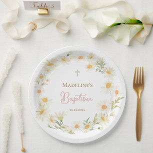 Assiettes En Carton marguerites d'aquarelle Baptême