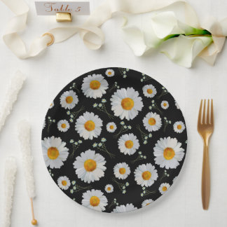 Assiettes En Carton Marguerites en noir