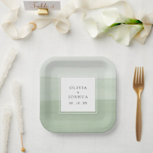Assiettes En Carton Mariage à l'aquarelle verte