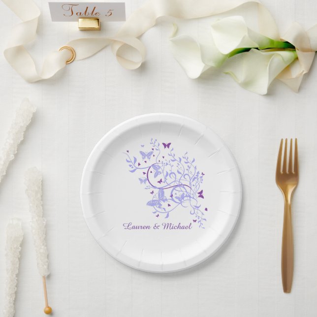 Assiettes En Carton Mariage à perruque bleu rétro (Mariage)