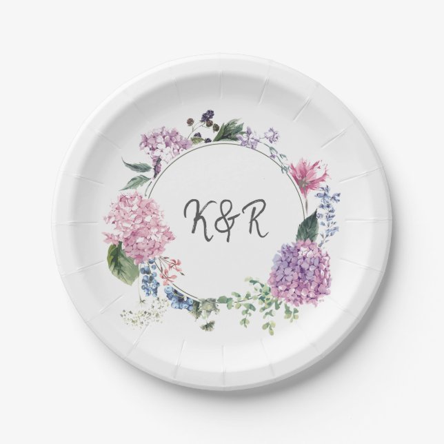 Assiettes En Carton Mariage à thème mariage de fleurs d'Hydrangea (Devant)