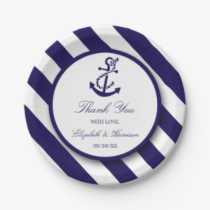 Assiettes En Carton Mariage Ancre bleu marine