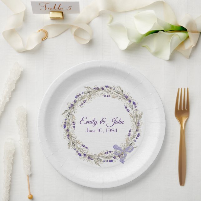 Assiettes En Carton Mariage Anniversaire Lavender Wreath (Mariage)