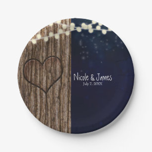 Assiettes En Carton Mariage Arbre de Nuit Rustique Coeur