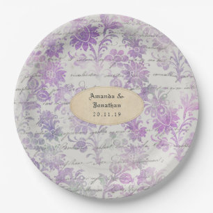 Assiettes En Carton Mariage au damas floral lavande