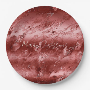 Assiettes En Carton Mariage au marbre ombré rouge clinquant