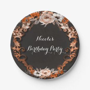 Assiettes En Carton Mariage Automnal Fleurs Orange Élégant