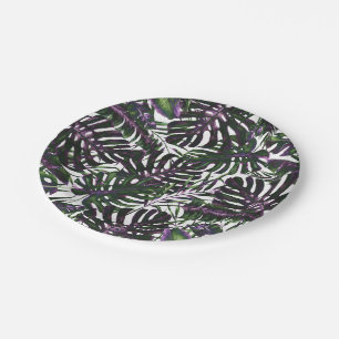 Assiettes En Carton Mariage aux feuilles de palmier tropicales violett