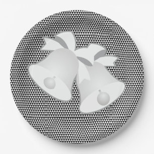 Assiettes En Carton Mariage Bells Blk White Geo