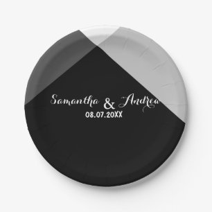 Assiettes En Carton Mariage blanc noir moderne de bloc de couleur de