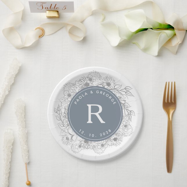 Assiettes En Carton Mariage bleu Dusty (Mariage)