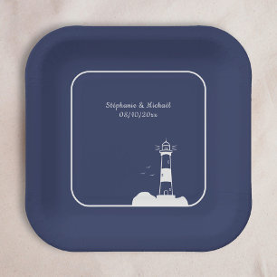 Assiettes En Carton Mariage bleu Lighthouse Navy